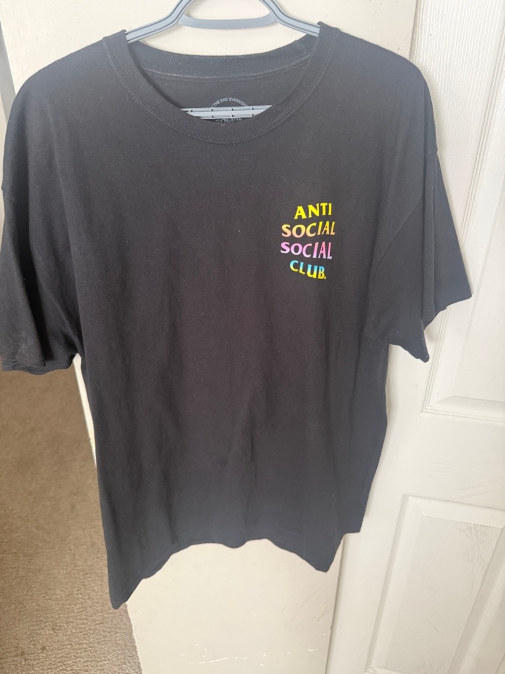 Anti Social Social Club Black Tee with Yellow Pink Blue Logo